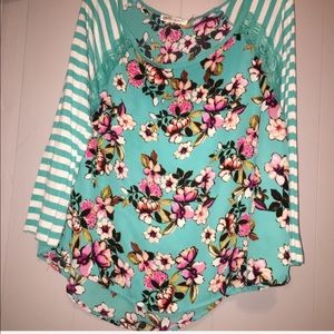 Floral Print & striped longsleeve top
